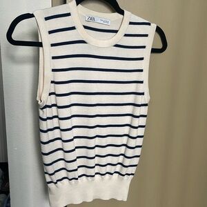 Cream and navy stripped tank